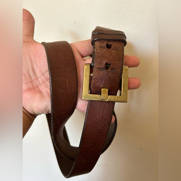 VTG Brass Buckle Belt Women Brown Genuine Leather Size 47” Classic Old Money - Picture 3 of 7